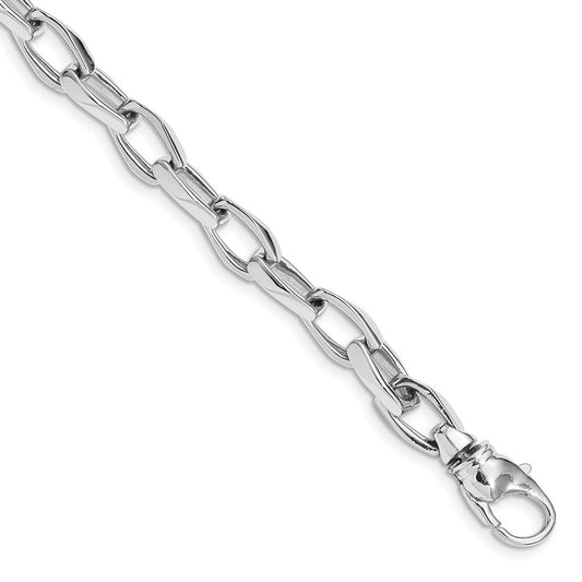 Solid 14K White Gold 9 inch 6.8mm Hand Polished Open Link with Fancy Lobster Clasp Bracelet