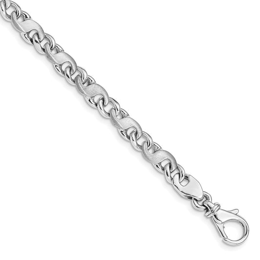 Solid 14K White Gold 7 inch 5.4mm Hand Polished and Satin Fancy S-Link with Fancy Lobster Clasp Bracelet