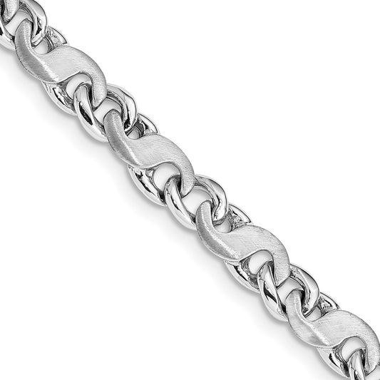 Solid 14K White Gold 20 inch 5.4mm Hand Polished and Satin Fancy S-Link with Fancy Lobster Clasp Chain Necklace