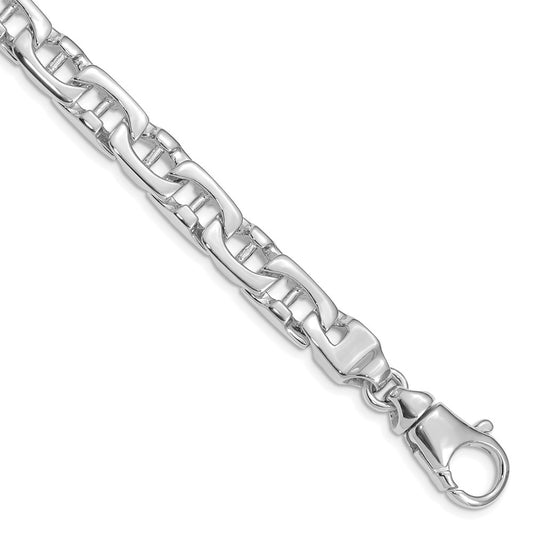 Solid 14K White Gold 8.5 inch 8.5mm Hand Polished Fancy Link with Fancy Lobster Clasp Bracelet