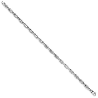 Solid 14K White Gold 8.5 inch 5.1mm Hand Polished Fancy Link with Lobster Clasp Bracelet