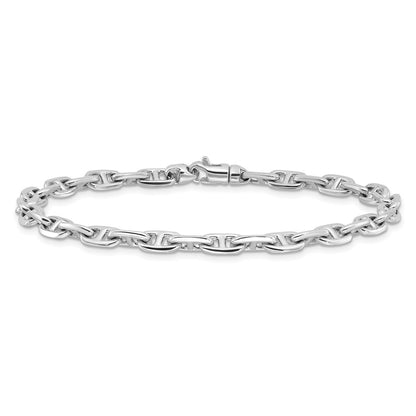 Solid 14K White Gold 8.5 inch 5.1mm Hand Polished Fancy Link with Lobster Clasp Bracelet