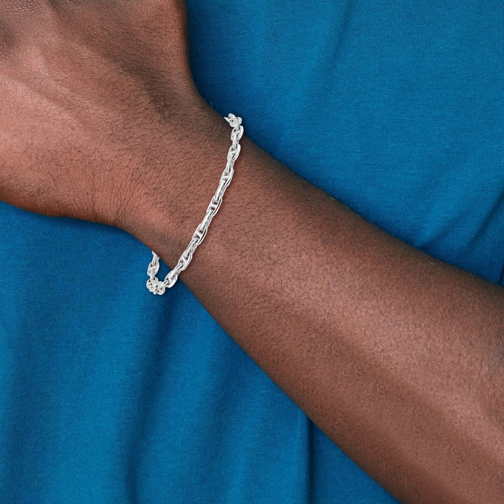 Solid 14K White Gold 8.5 inch 5.1mm Hand Polished Fancy Link with Lobster Clasp Bracelet