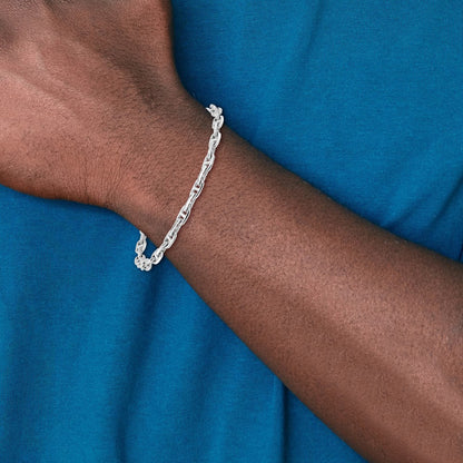Solid 14K White Gold 8.5 inch 5.1mm Hand Polished Fancy Link with Lobster Clasp Bracelet