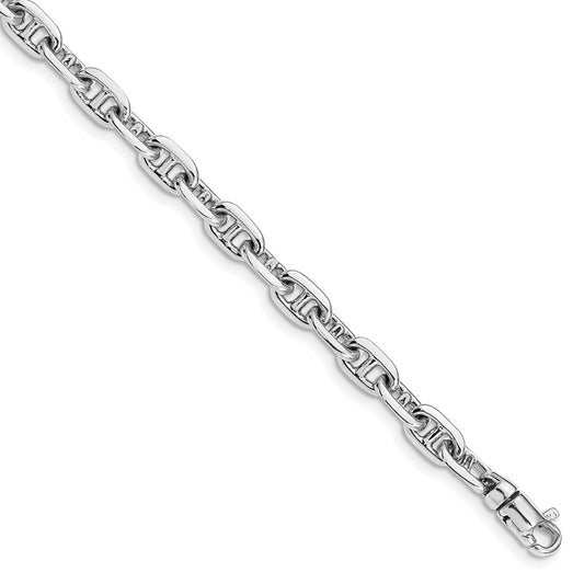 Solid 14K White Gold 8.5 inch 5.1mm Hand Polished Fancy Link with Lobster Clasp Bracelet
