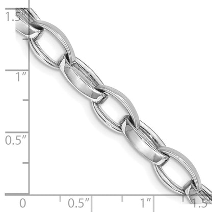 Solid 14K White Gold 9 inch 6.6mm Hand Polished and Satin Fancy Link with Fancy Lobster Clasp Bracelet