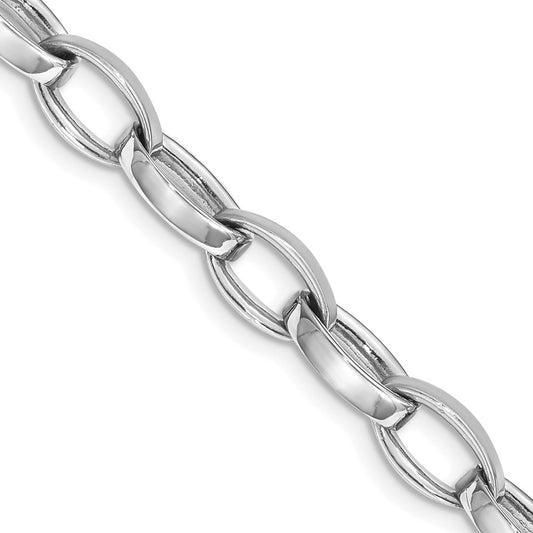 Solid 14K White Gold 9 inch 6.6mm Hand Polished and Satin Fancy Link with Fancy Lobster Clasp Bracelet