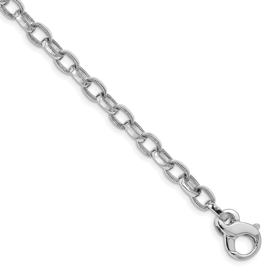 Solid 14K White Gold 7.5 inch 5mm Hand Polished with Ridged Edge Fancy Link Fancy Lobster Clasp Bracelet