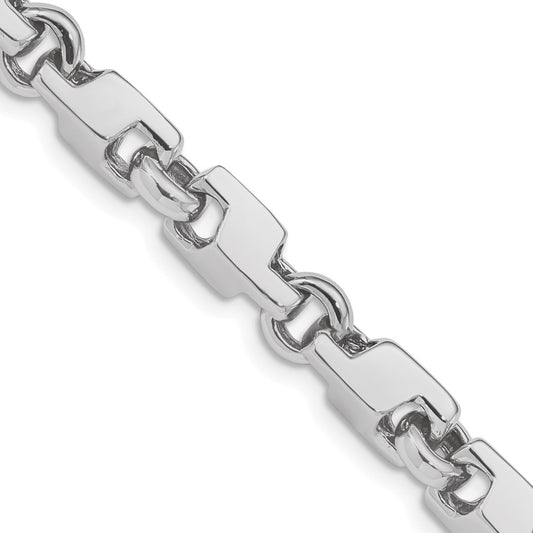Solid 14K White Gold 24 inch 6.6mm Hand Polished Fancy Link with Fancy Lobster Clasp Chain Necklace