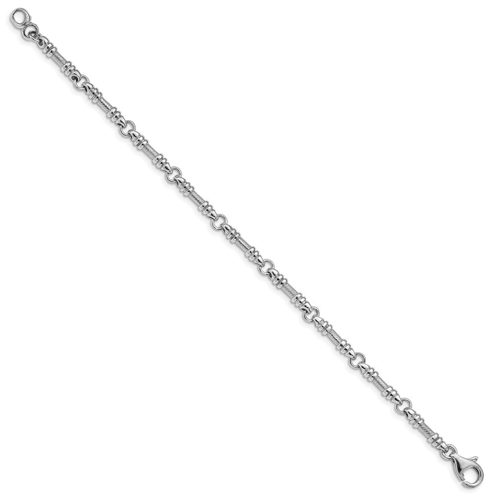 Solid 14K White Gold 7 inch 3.5mm Hand Polished and Textured Fancy Link with Fancy Lobster Clasp Bracelet