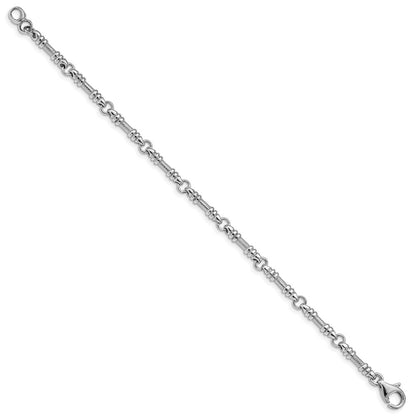Solid 14K White Gold 7 inch 3.5mm Hand Polished and Textured Fancy Link with Fancy Lobster Clasp Bracelet