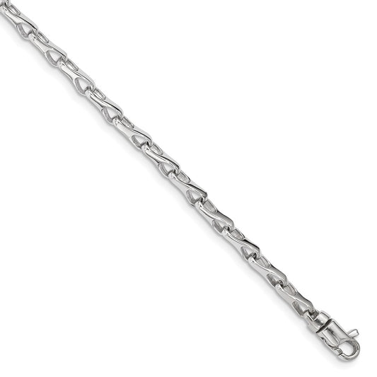 Solid 14K White Gold 7.25 inch 3.5mm Hand Polished Fancy Link with Lobster Clasp Bracelet
