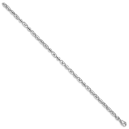 Solid 14K White Gold 8 inch 4.1mm Polished Fancy Barrel Link with Fancy Lobster Clasp Bracelet