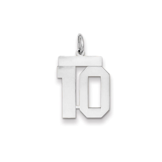 14k White Gold WG Medium Polished Number 10 Charm