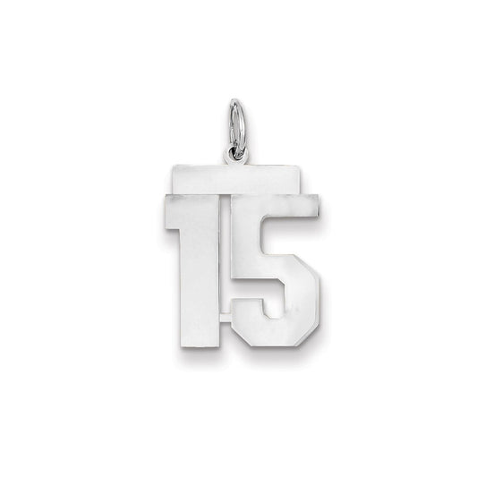 14k White Gold WG Medium Polished Number 15 Charm