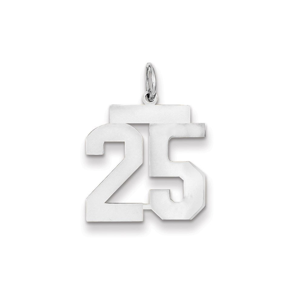 14k White Gold WG Medium Polished Number 25 Charm