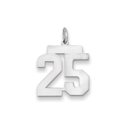 14k White Gold WG Medium Polished Number 25 Charm