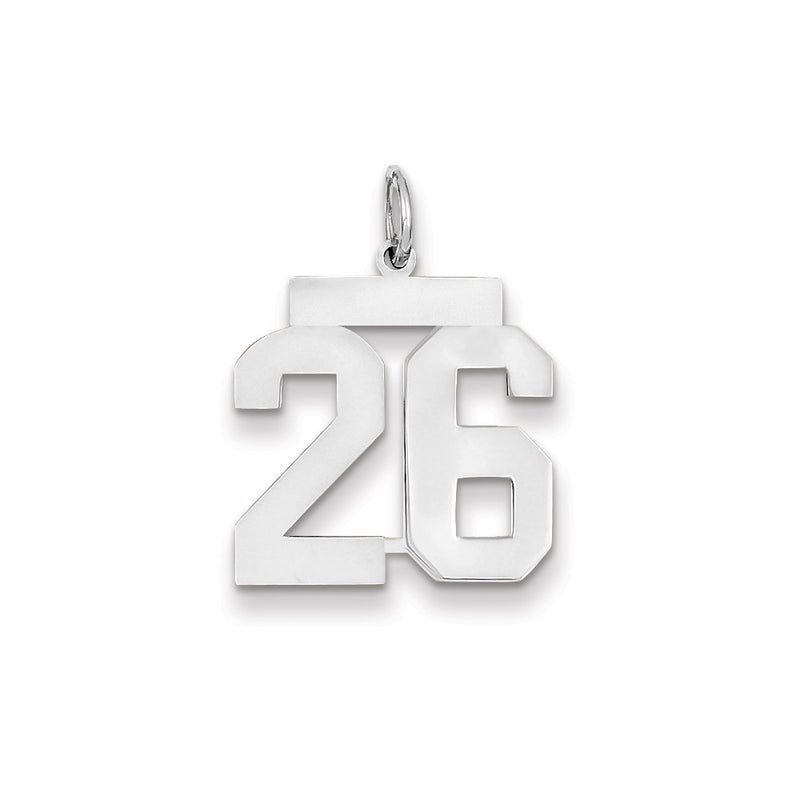 14k White Gold WG Medium Polished Number 26 Charm