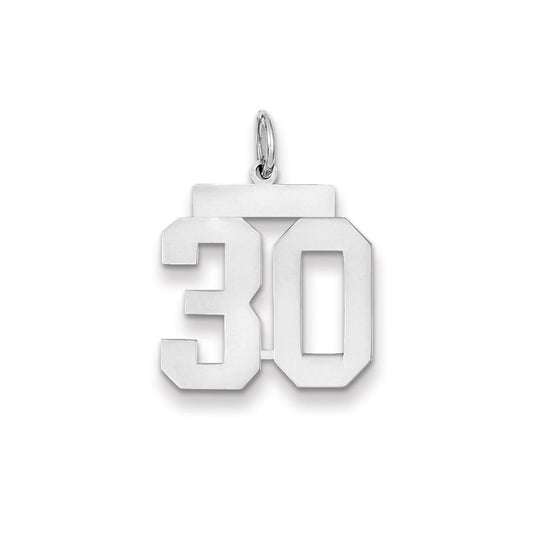14k White Gold WG Medium Polished Number 30 Charm
