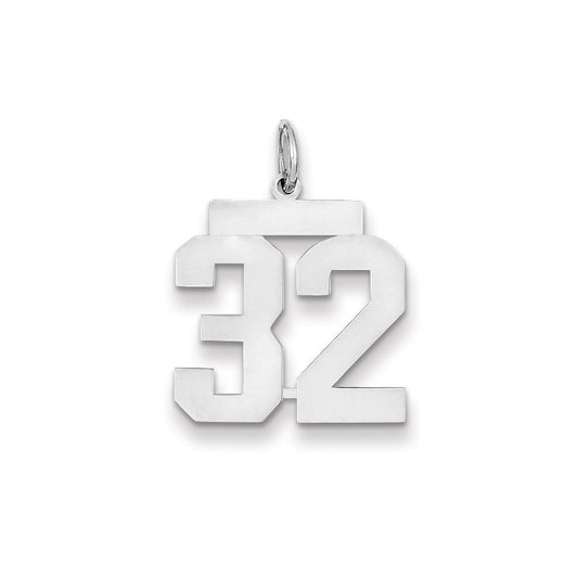 14k White Gold WG Medium Polished Number 32 Charm