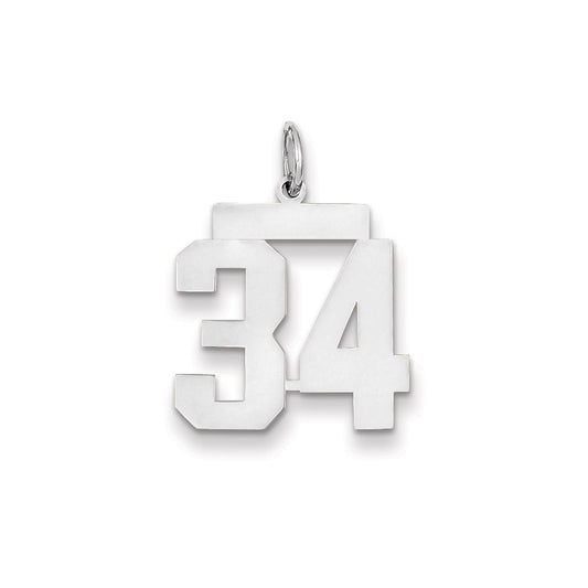 14k White Gold WG Medium Polished Number 34 Charm