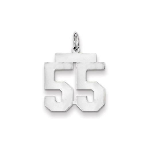 14k White Gold WG Medium Polished Number 55 Charm