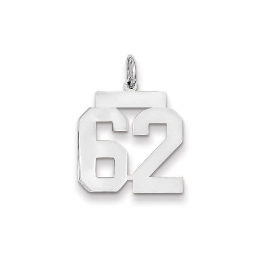 14k White Gold WG Medium Polished Number 62 Charm