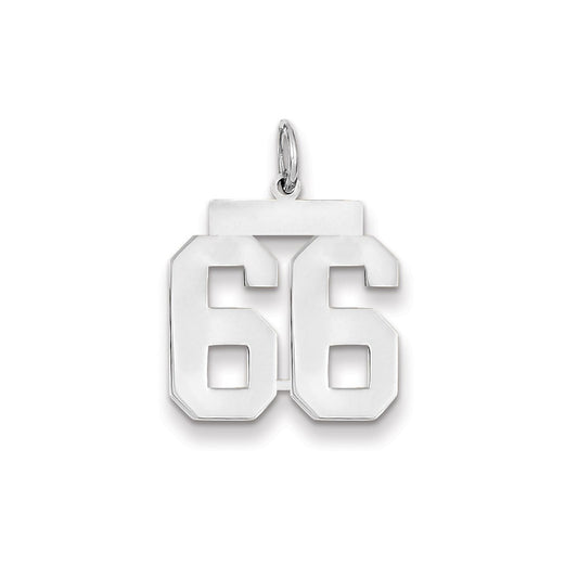 14k White Gold WG Medium Polished Number 66 Charm