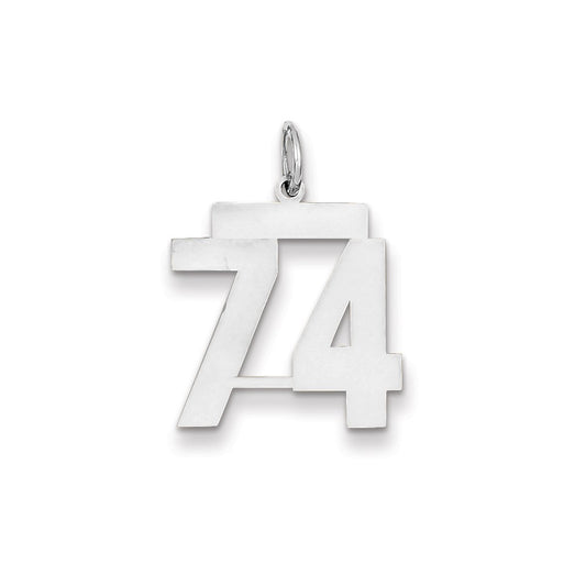 14k White Gold WG Medium Polished Number 74 Charm