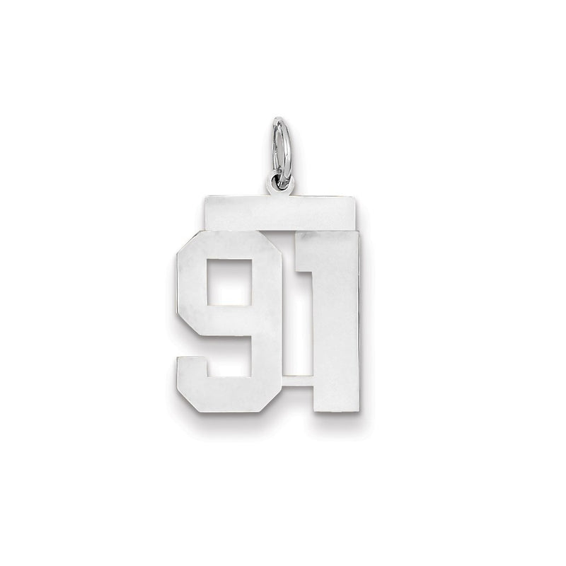 14k White Gold WG Medium Polished Number 91 Charm