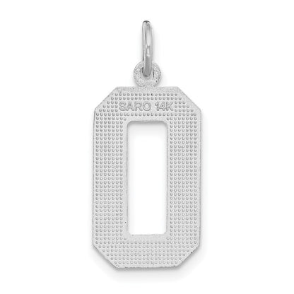 14k White Goldw Large Brushed Diamond-cut Number 0 Charm