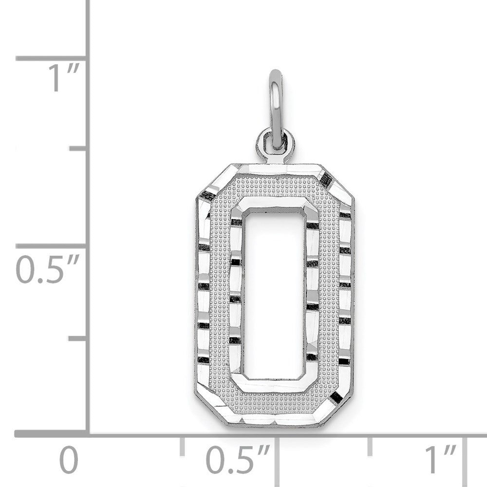 14k White Goldw Large Brushed Diamond-cut Number 0 Charm