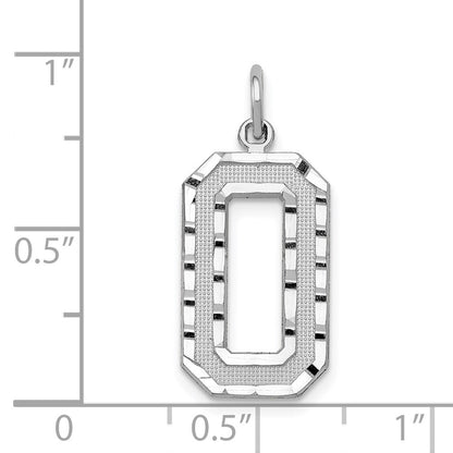 14k White Goldw Large Brushed Diamond-cut Number 0 Charm