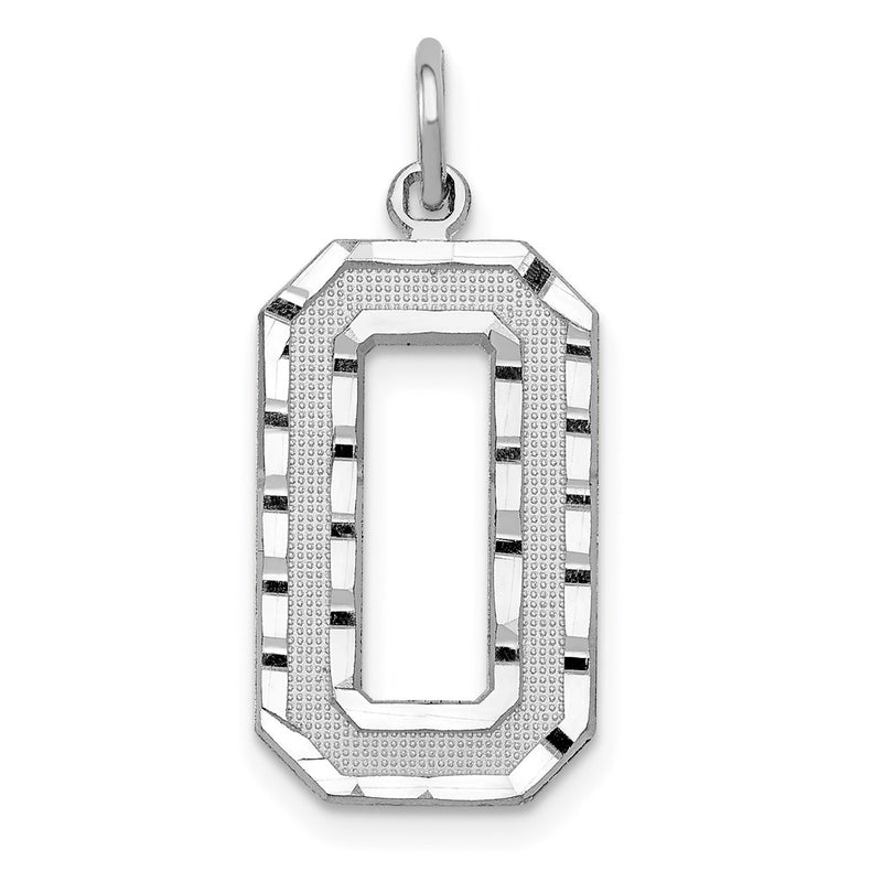 14k White Goldw Large Brushed Diamond-cut Number 0 Charm
