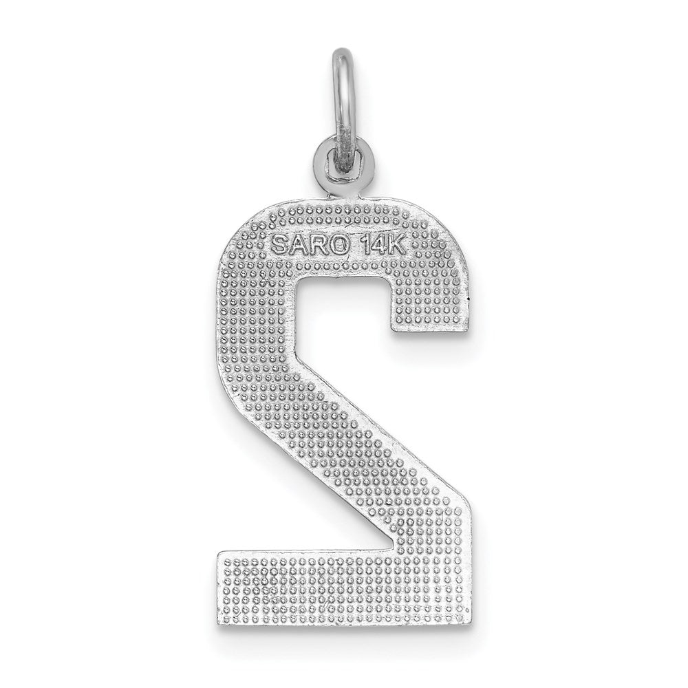 14k White Goldw Large Brushed Diamond-cut  Number 2 Charm