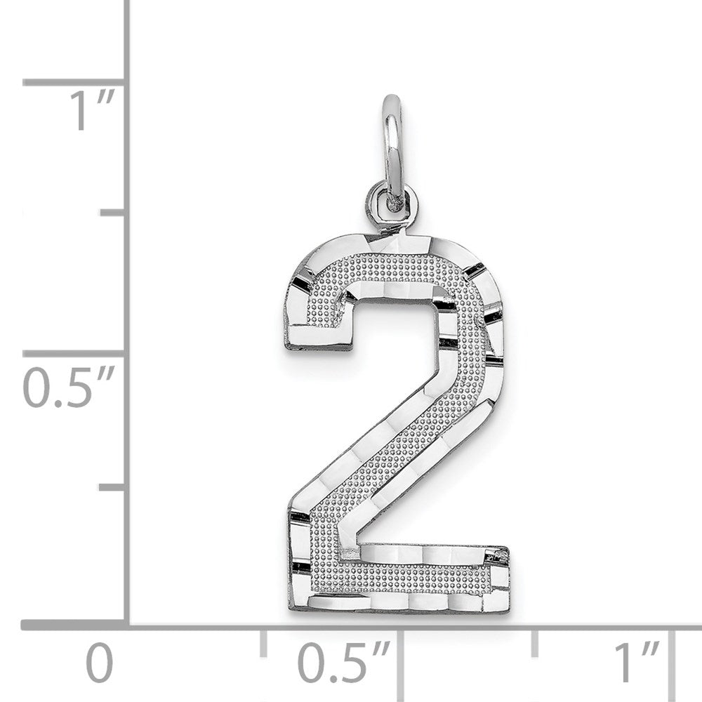 14k White Goldw Large Brushed Diamond-cut  Number 2 Charm