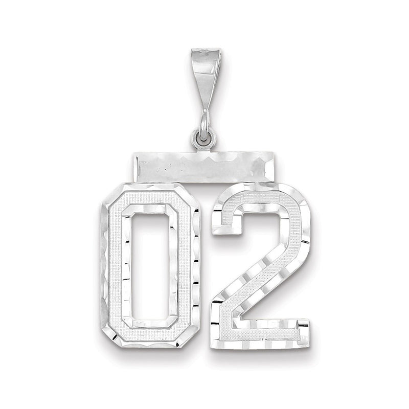 14k White Gold Large Diamond-cut Number 02 on Top Charm