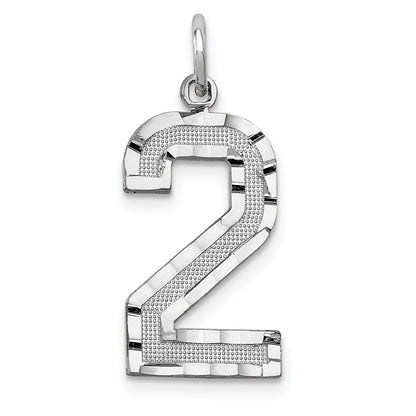 14k White Goldw Large Brushed Diamond-cut  Number 2 Charm