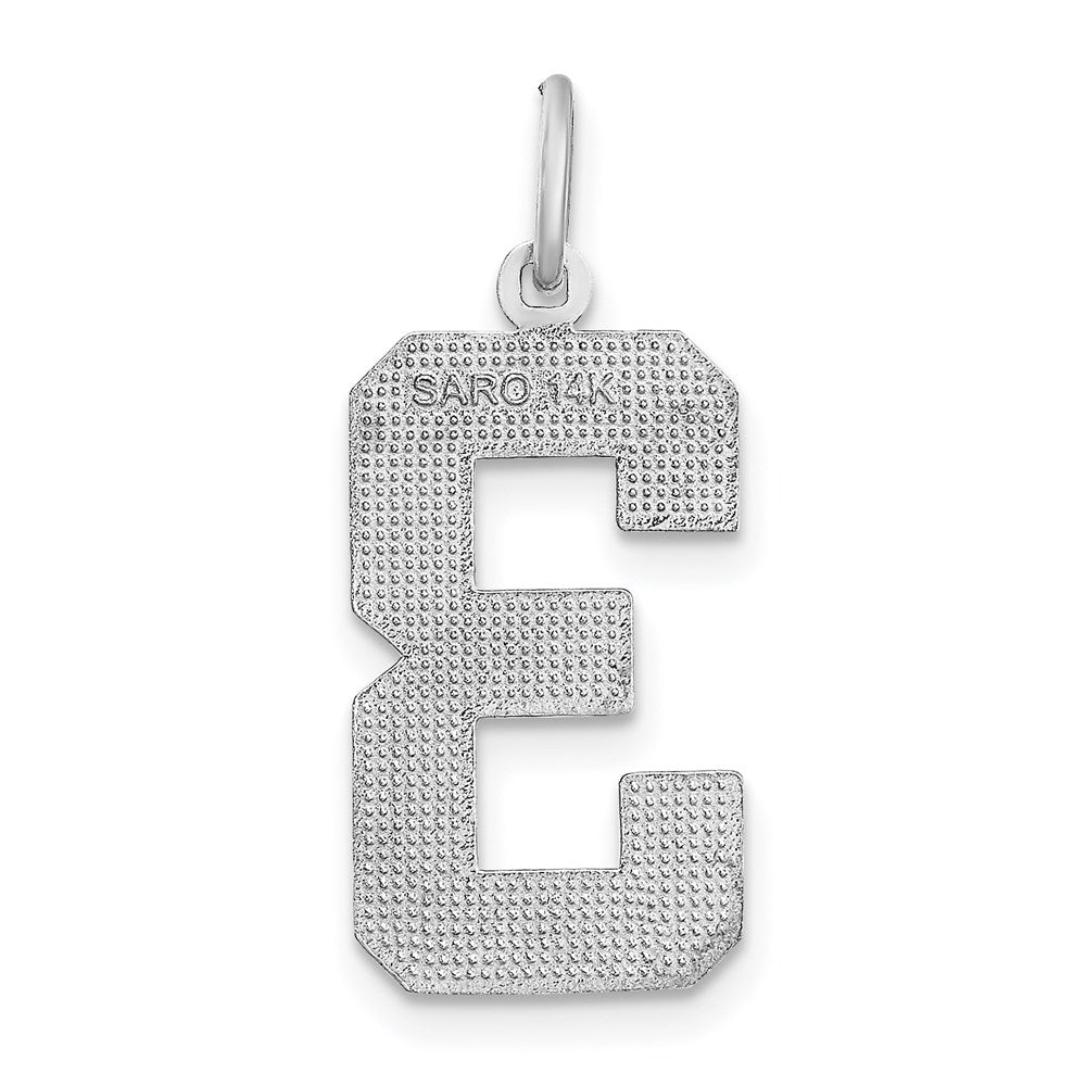 14k White Goldw Large Brushed Diamond-cut Number 3 Charm