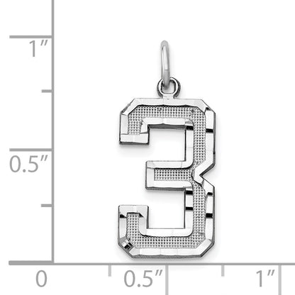 14k White Goldw Large Brushed Diamond-cut Number 3 Charm