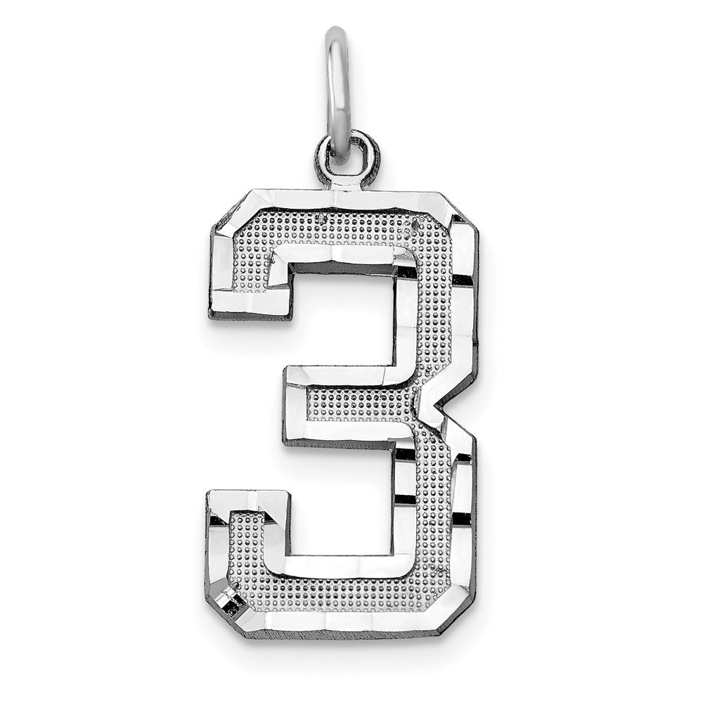 14k White Goldw Large Brushed Diamond-cut Number 3 Charm