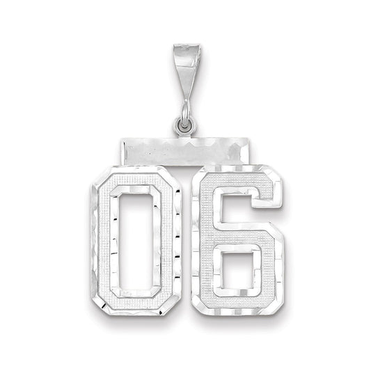 14k White Gold Large Diamond-cut Number 6 Charm