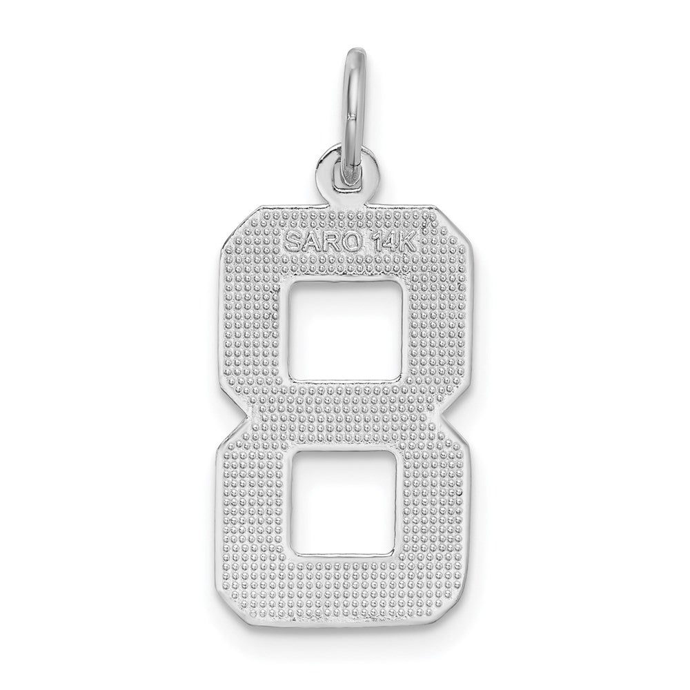 14k White Goldw Large Brushed Diamond-cut  Number 8 Charm