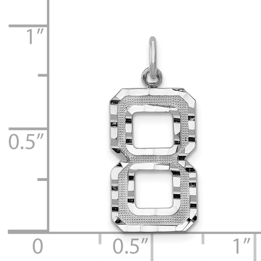 14k White Goldw Large Brushed Diamond-cut  Number 8 Charm