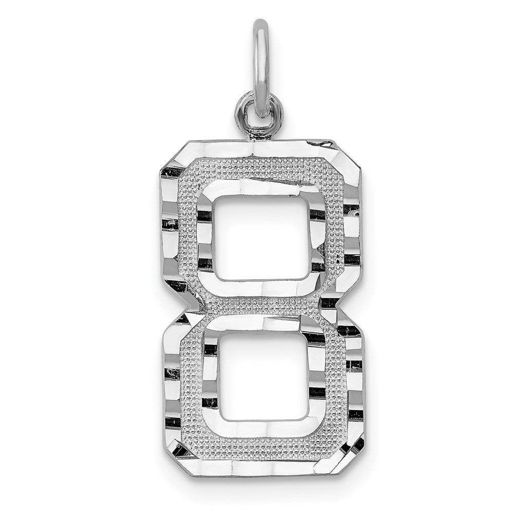 14k White Goldw Large Brushed Diamond-cut  Number 8 Charm