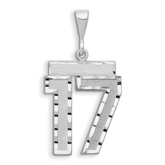 14k White Goldw Large Brushed Diamond-cut Number 17 Charm