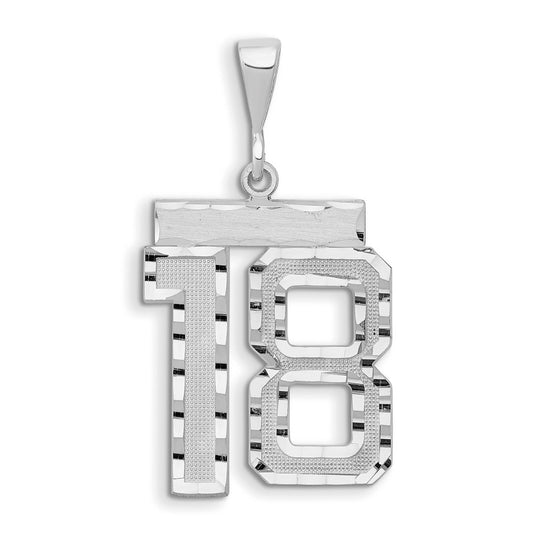 14k White Goldw Large Brushed Diamond-cut Number 18 Charm