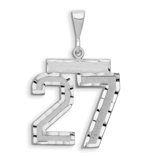 14k White Goldw Large Brushed  Diamond-cut Number 27 Charm
