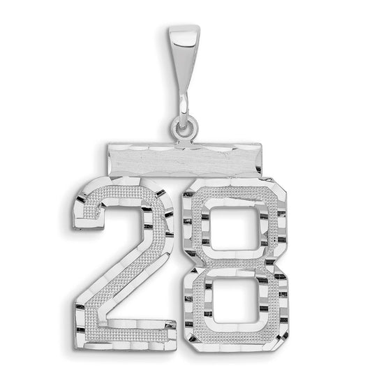 14k White Goldw Large Brushed  Diamond-cut Number 28 Charm