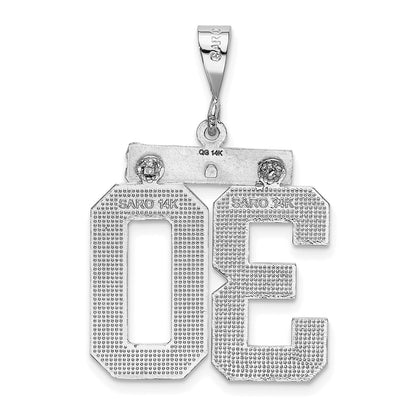 14k White Goldw Large Brushed Diamond-cut Number 30 Charm
